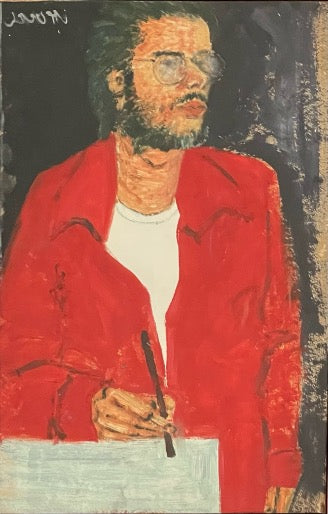 Autorretrato com blusa vermelha e barba nascente